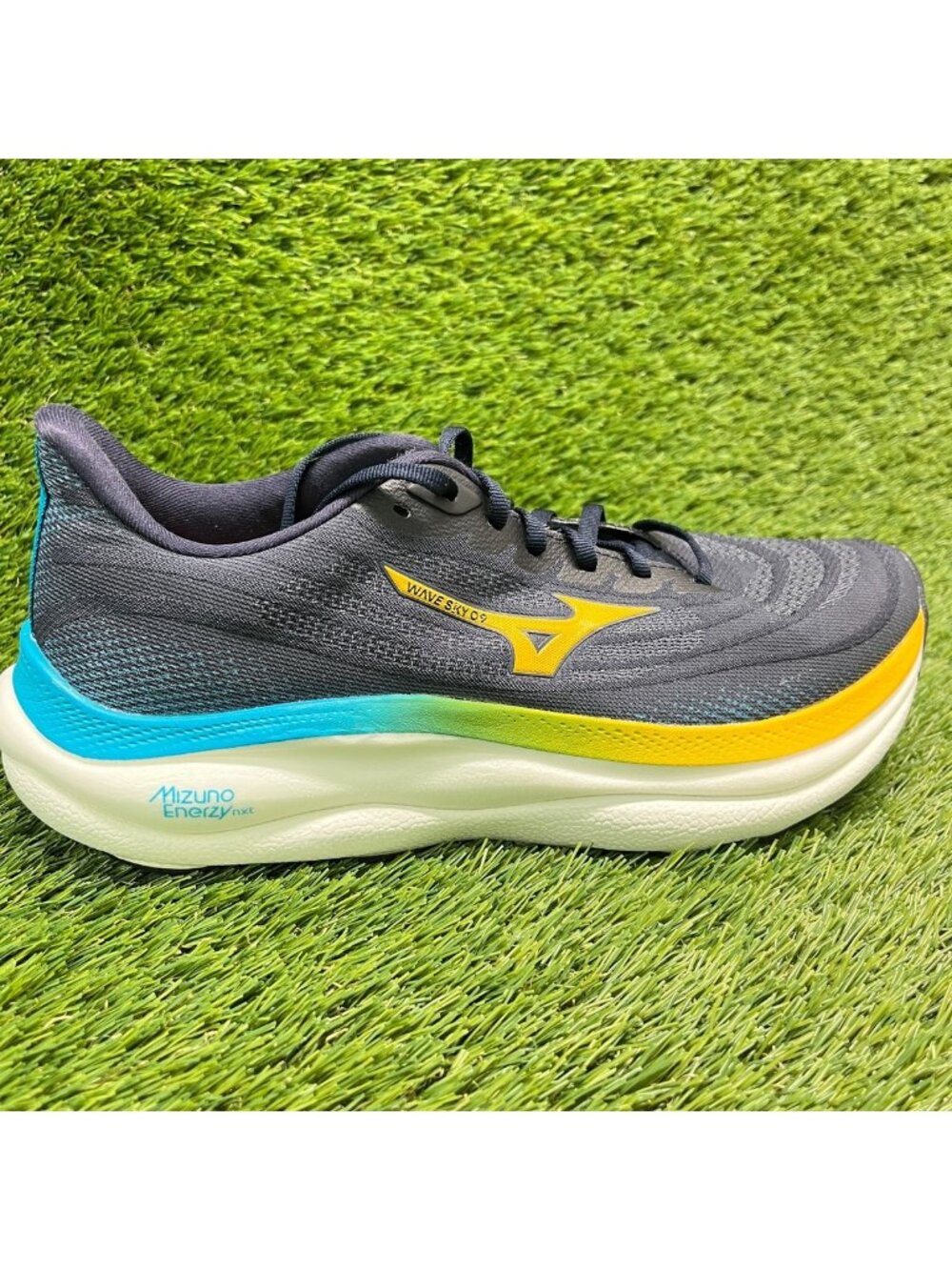 Mizuno Wave Sky 9 Mens Size 9 Blue Yellow White Athletic Running Shoes Sneakers